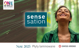 New 2025 sensesation Płyty laminowane Swiss Krono - okładka katalogu z uśmiechająca się kobietą